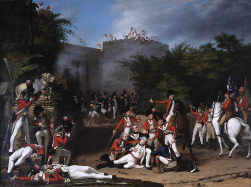 The Death of Colonel Moorhouse at the Storming of the Pettah Gate of Bangalore, March 7th, 1791, by Robert Home (1752-1834) National Army Museum, London.